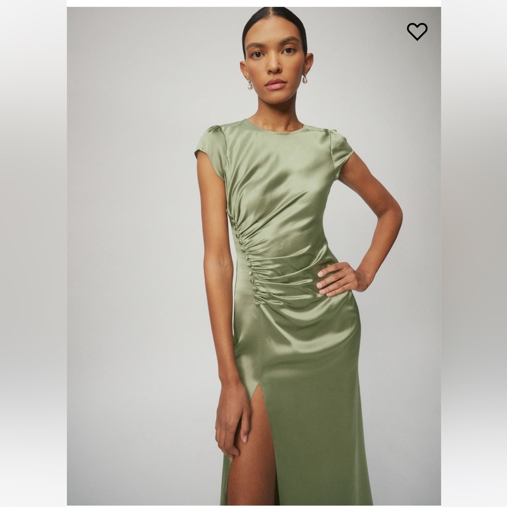 Reformation artichoke green silk dress, size 8